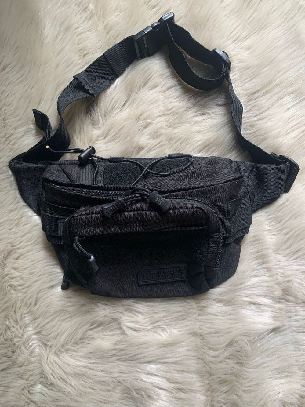 Highland Tactical Black Zipper Pocket Adjustable Strap Fanny Pack Belt Bag